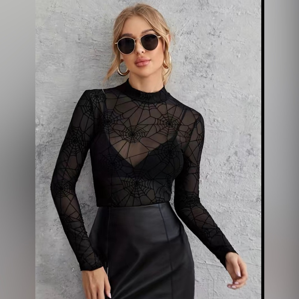 SGC619 Y2K Mesh Tops Sexy See Through Shirt Sheer Tee Shirt Blouse Clubwear